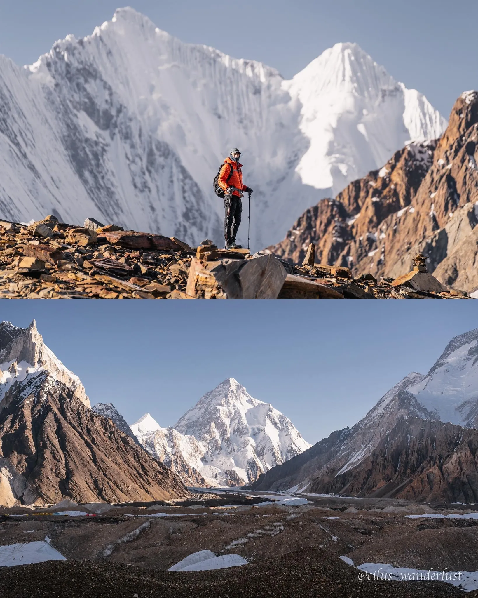 Hikers crossing streams on K2 Trek